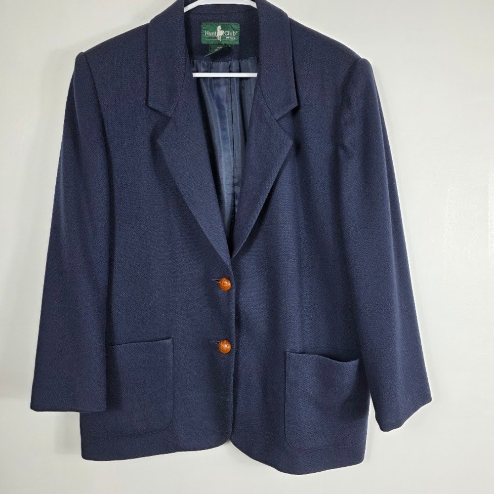 Vintage Hunt Club Navy Blue Wool Blend Blazer Jacket Women's Petite